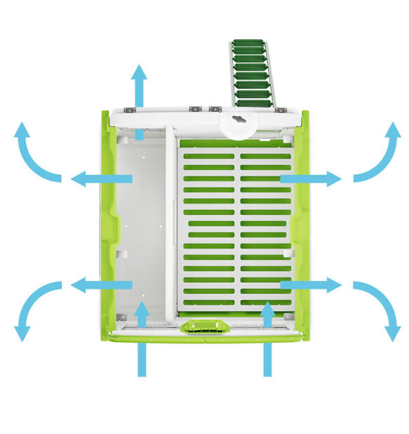 Een diagram met de ventilatie in het Eglu Cube kippenhok